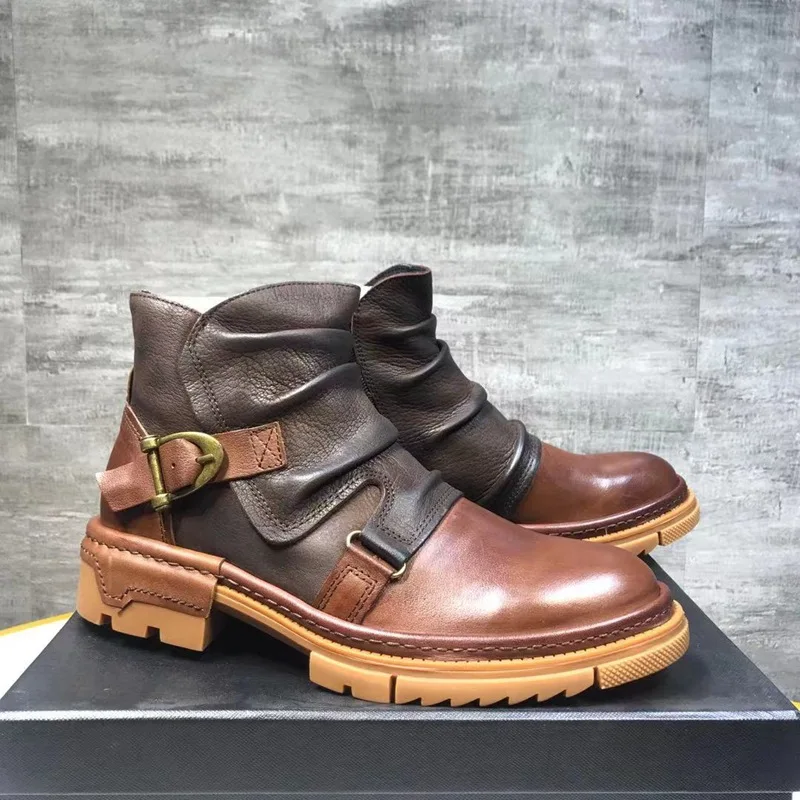 

European Retro Trend Genuine Leather Martin Boots Leather High-top Hand-stitched Shoes Cowhide Old Tooling Motorcycle Boots Male