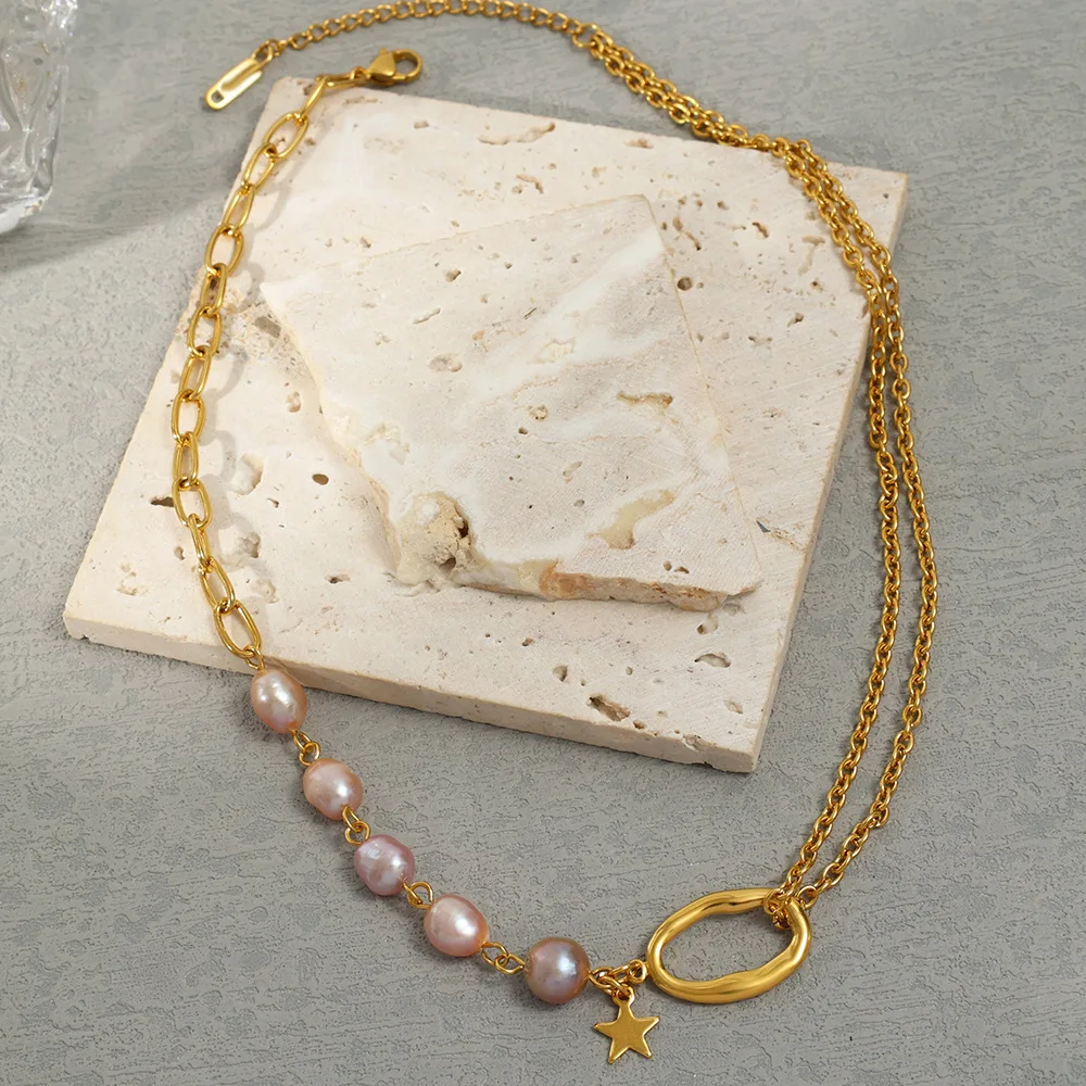 Minar Delicate Pink Freshwater Pearl Necklace for Women 18K Gold Stainless Steel Asymmetric Chain Star OT Clasp Choker Necklaces
Minar Delicate Pink Freshwater Pearl Necklace for Women 18K Gold Stainless Steel Asymmetric Chain Star OT Clasp Choker Necklaces