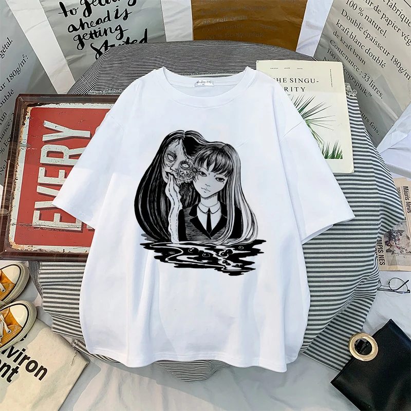 Summer Gothic O-neck T-shirt Casual Long-haired Girl Print Short-sleeved Simple Harajuku Style All-match Soft Loose Women's Top
Summer Gothic O-neck T-shirt Casual Long-haired Girl Print Short-sleeved Simple Harajuku Style All-match Soft Loose Women's Top
