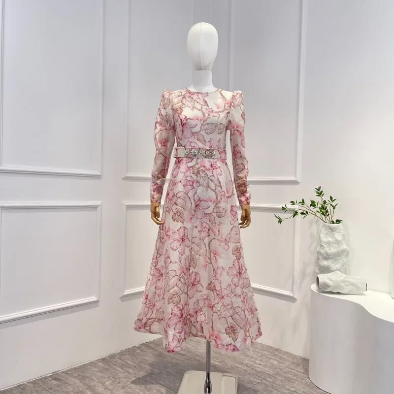 2023 New Collection Pink Sweet Print Flora Long Sleeve Belt O-neck Women Elegant Dress for Summer Autumn
2023 New Collection Pink Sweet Print Flora Long Sleeve Belt O-neck Women Elegant Dress for Summer Autumn