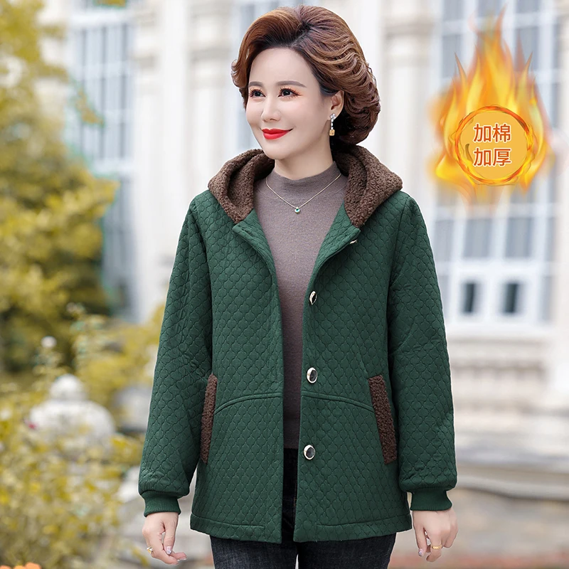 Autumn Winter Warm Jacket Long-sleeved Hooded Parkas Middle aged Woman Cotton-padded Tops Mother Cotton Coat
Autumn Winter Warm Jacket Long-sleeved Hooded Parkas Middle aged Woman Cotton-padded Tops Mother Cotton Coat