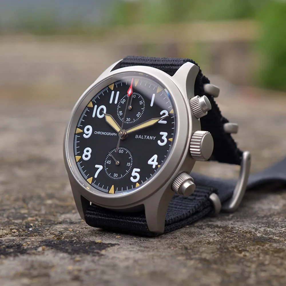 

39mmVintage Pilot Chronograph Watch Men Quartz Wristwatches Baltany Military 100m Diver Chrono Watches VK61 Movt Luminous Clock