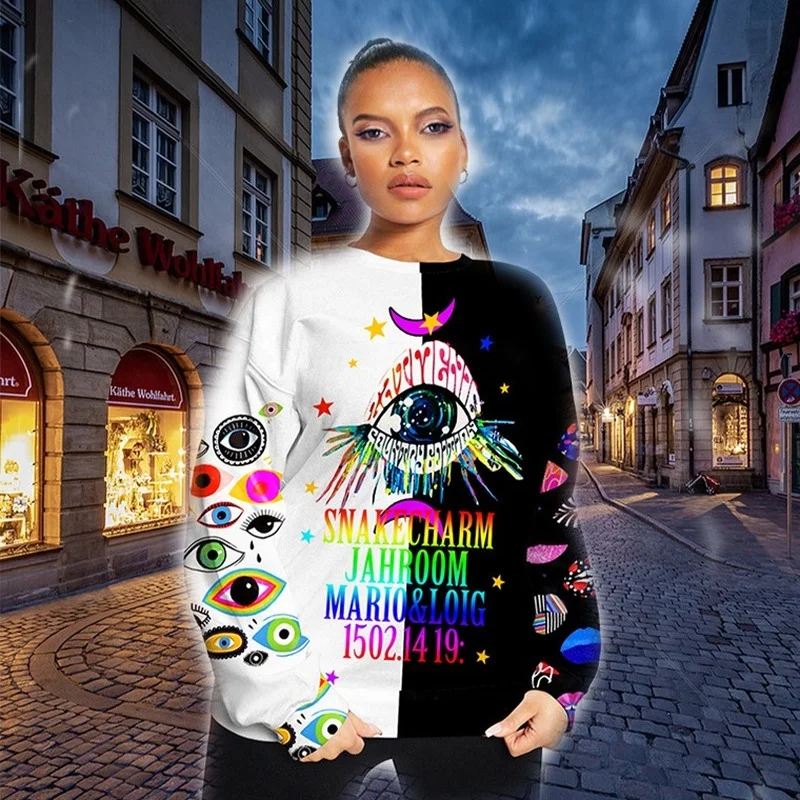 2022 Autumn New Christmas Contrasting Crewneck Street Hipster Multicolor Eye Print Pullover Sweatshirt Women Vintage Streetwear
2022 Autumn New Christmas Contrasting Crewneck Street Hipster Multicolor Eye Print Pullover Sweatshirt Women Vintage Streetwear