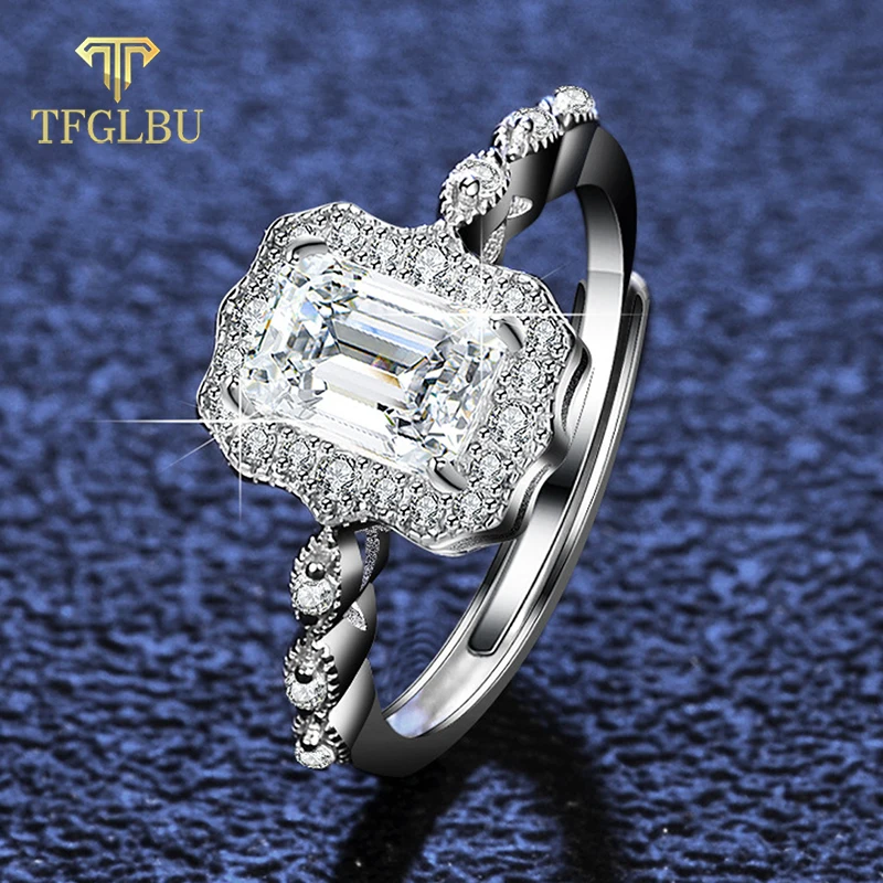 

TFGLBU 1CT New Emerald Moissanite Ring for Women 5*7mm D Color Lab Grown Engagement Diamond Band 925 Sterling Sliver Top-quality