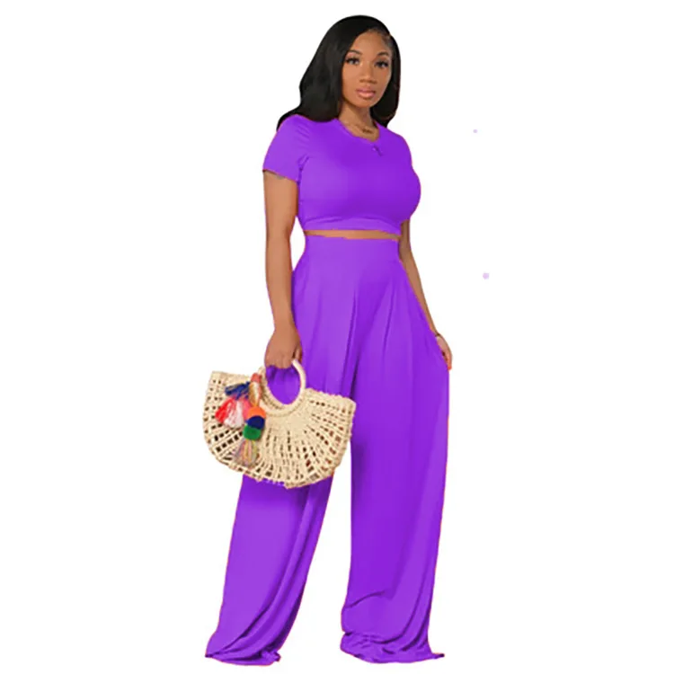 Fashion 2022 Women Two Piece Set Summer Casual Short Sleeve Crop Tops + Long Wide Leg Pants Trousers Female Clothing
Fashion 2022 Women Two Piece Set Summer Casual Short Sleeve Crop Tops + Long Wide Leg Pants Trousers Female Clothing