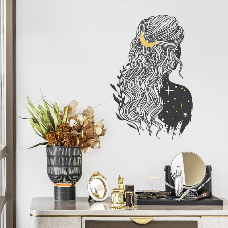 Cartoon Starry Sky Moon Black Long Hair Girl Wall Sticker Baby Nursery Bedroom Living Room Porch Home Wall Decoration
Cartoon Starry Sky Moon Black Long Hair Girl Wall Sticker Baby Nursery Bedroom Living Room Porch Home Wall Decoration