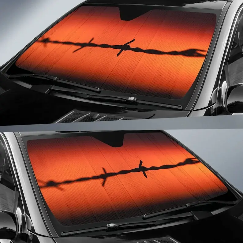 Cowboy Western Barbed Wire Auto Sunshade With Design – Red and Black Car Sunshade Art
Cowboy Western Barbed Wire Auto Sunshade With Design – Red and Black Car Sunshade Art