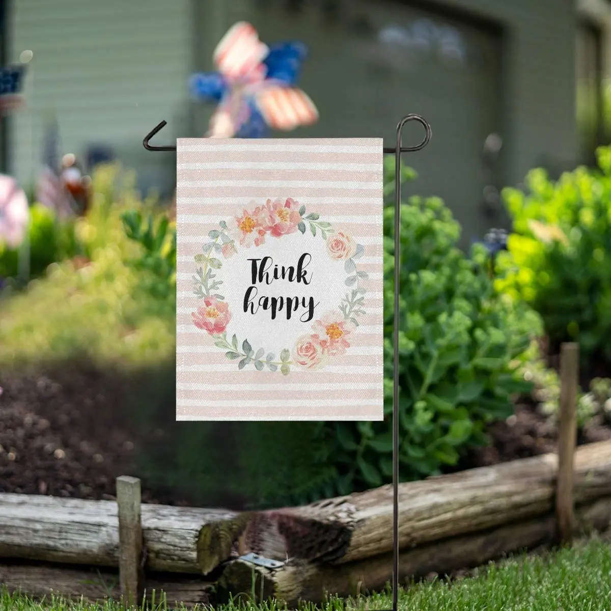 Wreath Think Happy Pink Striped Garden Flag Welcome Home House Flags Double Sided Yard Banner Outdoor Decor Banner for Outside H
Wreath Think Happy Pink Striped Garden Flag Welcome Home House Flags Double Sided Yard Banner Outdoor Decor Banner for Outside H
