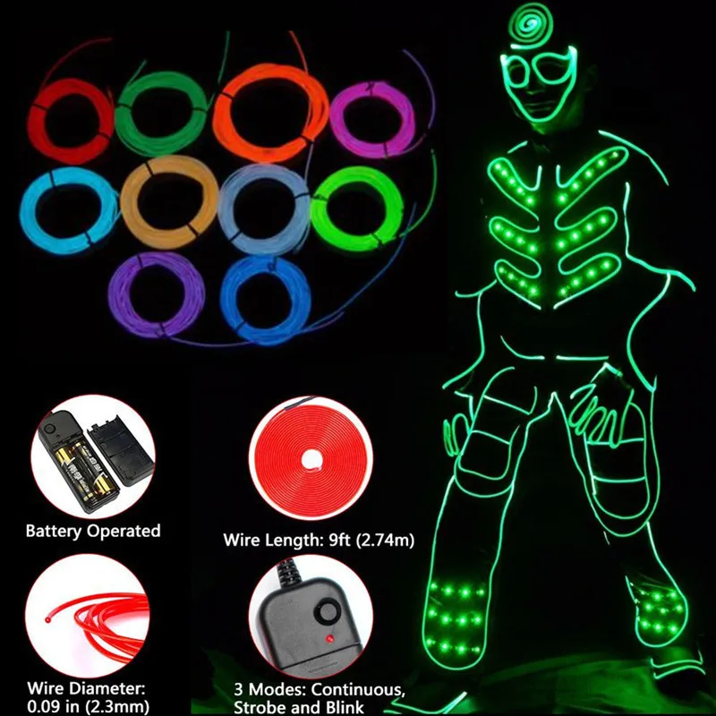 

Glow EL Wire Rope tape Cable Strip LED Neon Lights Flexible Cable Party DIY Shoes Clothing Car waterproof led strip 1m 3m 5M 3V