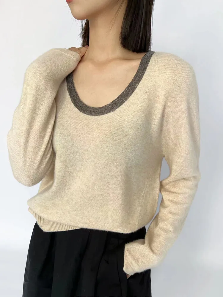 3 Colors Women Sweater Chain Decoration 100% Cashmere Long-sleeved O-neck Female Casual Pullover Autumn Winter 2022
3 Colors Women Sweater Chain Decoration 100% Cashmere Long-sleeved O-neck Female Casual Pullover Autumn Winter 2022