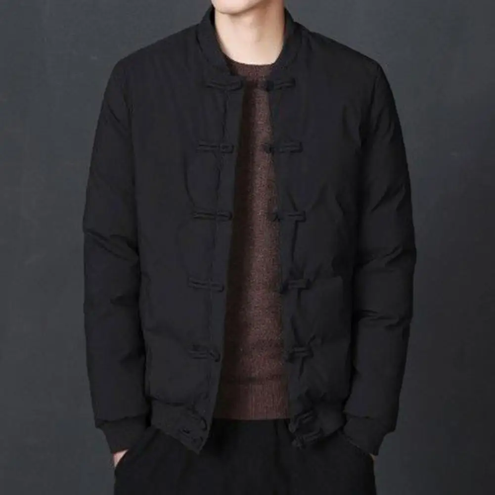 Stand-up Collar Jacket Chinese Style Mid-aged Men's Winter Coat with Stand Collar Knot Buttons Thick Smooth Windproof Men 
Stand-up Collar Jacket Chinese Style Mid-aged Men's Winter Coat with Stand Collar Knot Buttons Thick Smooth Windproof Men