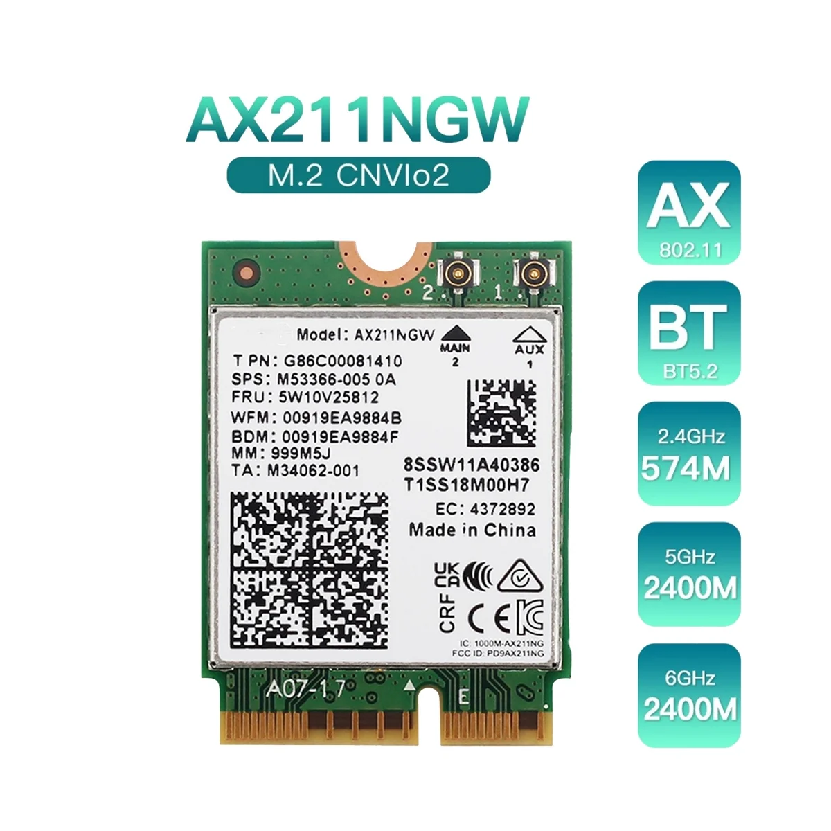 AX211NGW WiFi 6E M.2 Key E CNVio2 Dual Band 2.4Ghz/5Ghz Wireless Network Card 802.11Ac Bluetooth 5.2 Adapter
AX211NGW WiFi 6E M.2 Key E CNVio2 Dual Band 2.4Ghz/5Ghz Wireless Network Card 802.11Ac Bluetooth 5.2 Adapter