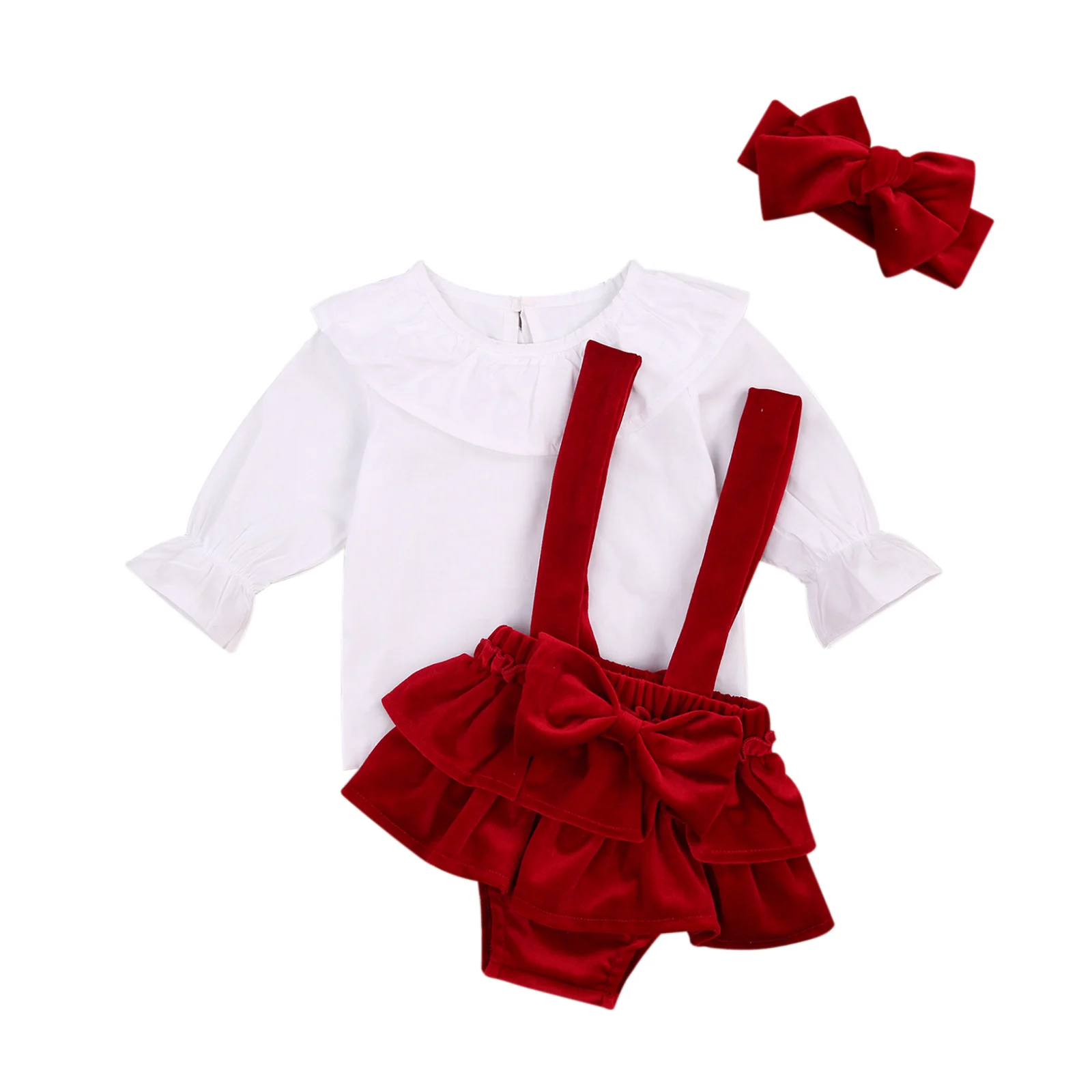 3pcs Newborn Baby Girls Solid Color Dress Set Long Sleeve Lace Neck Top+Bow Suspenders Short Ramper Dress Hairband Summer Fall
3pcs Newborn Baby Girls Solid Color Dress Set Long Sleeve Lace Neck Top+Bow Suspenders Short Ramper Dress Hairband Summer Fall