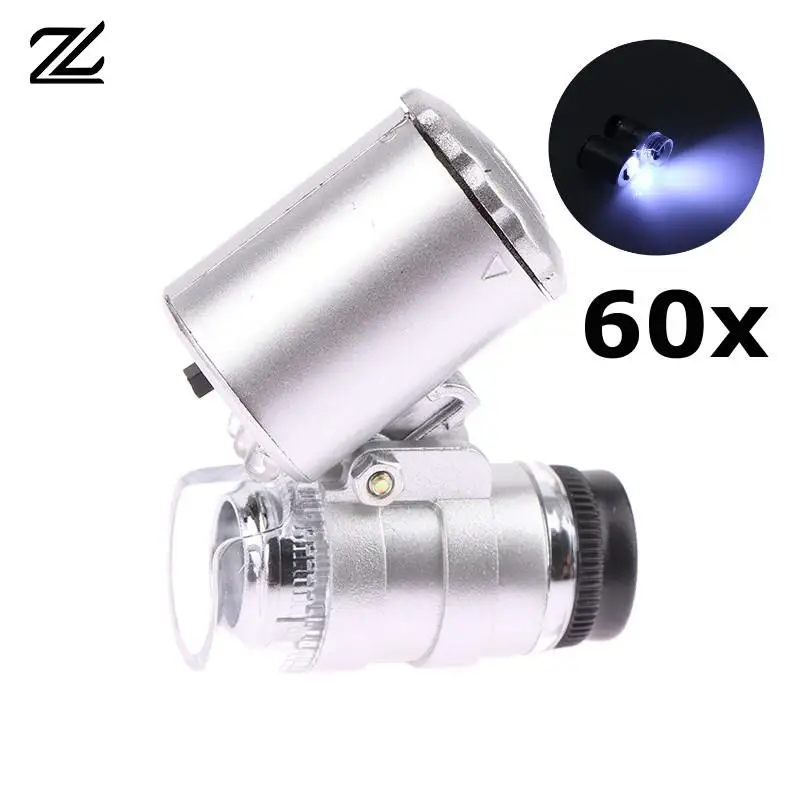 

60X микроскоп с подсветкой портативная ручная Ювелирная Лупа со светодиодной подсветкой, карманное мини-увеличительное стекло для дома и офиса