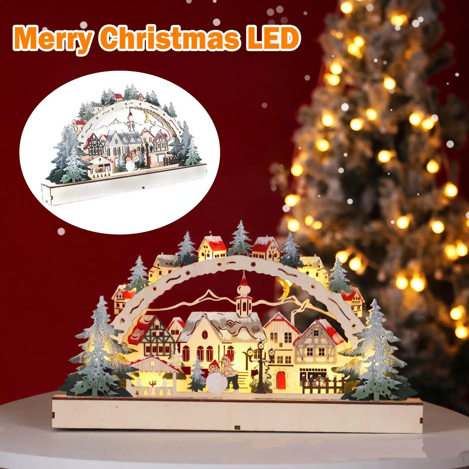 

Праздничный светодиодный светильник, деревянный дом, украшения для елки, для фотографий, красивый Рождественский подарок, свадьба K8E4