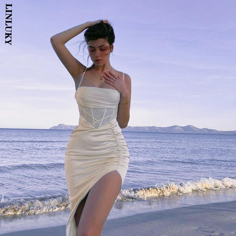 Sexy Dress for Women Pile Collar Satin Fishbone Pleated High Slit Sling Club Party Festival Midi Dresses Woman Clothing
Sexy Dress for Women Pile Collar Satin Fishbone Pleated High Slit Sling Club Party Festival Midi Dresses Woman Clothing