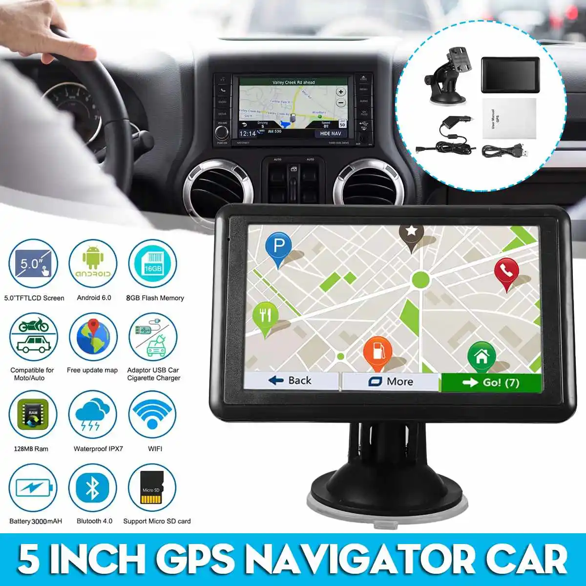 

Car GPS Navigation 7 Inch Touch Screen GPS Navigator Truck Sunshade Sat Nav 8GB-128MB 2020 America Europe Map GPS Navigators