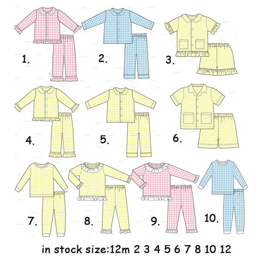 

Monogram kids pajama knitted matching pjs summer check frills Easter pyjamas baby boys sleepwear