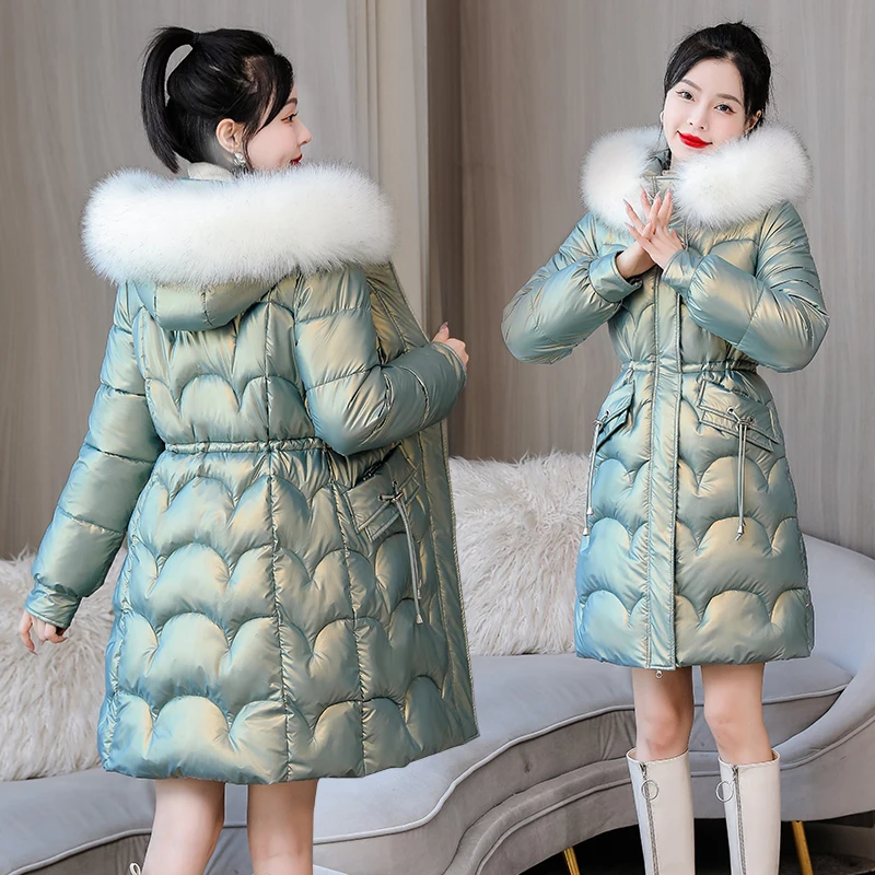 2022 New Glossy Down Cotton Jacket Women Winter Loose mid-length Hooded Warm Thicken Outwear Casual Female Parkas Overcoat
2022 New Glossy Down Cotton Jacket Women Winter Loose mid-length Hooded Warm Thicken Outwear Casual Female Parkas Overcoat