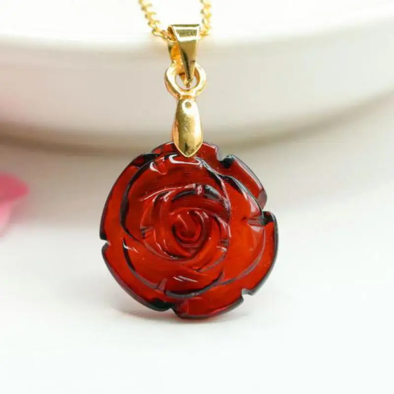 100% Natural Red Amber Rose Pendant Necklace Women Fine Jewelry Accessories Genuine Baltic Blood Amber Flower Lucky Charm Amulet 
100% Natural Red Amber Rose Pendant Necklace Women Fine Jewelry Accessories Genuine Baltic Blood Amber Flower Lucky Charm Amulet