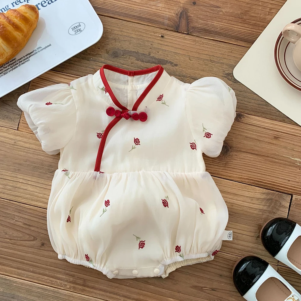 Summer Chinese style baby girls rose embroidery romper Newborn kids princess mesh dress bodysuit contrasting colors clothes
Summer Chinese style baby girls rose embroidery romper Newborn kids princess mesh dress bodysuit contrasting colors clothes