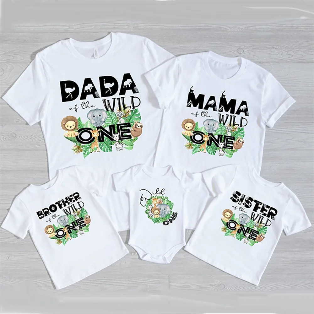 

Wild One Family Matching Clother Jungle Party Dad Mom Sister Brother Baby Look Outfits T-shirt One Birthday Family T Shirts Tops