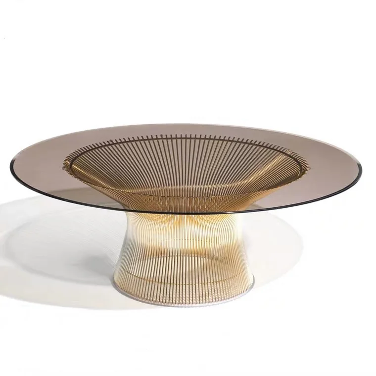 

Женский Роскошный итальянский стеклянный круглый чайный столик, минималистичный креативный дизайнерский прозрачный чайный столик из нержавеющей стали для отеля