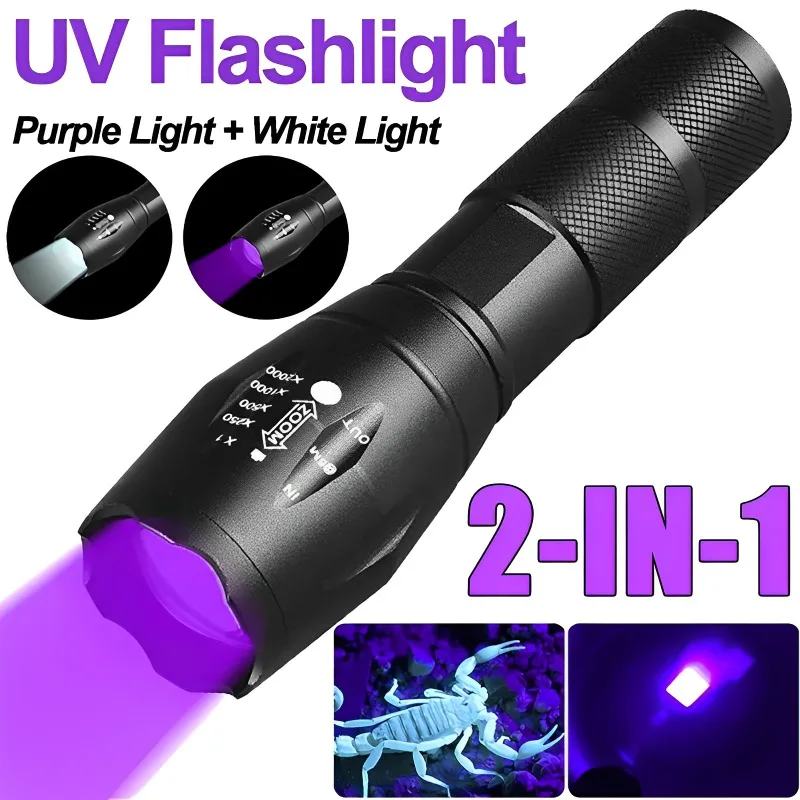 Purple White Dual Light Flashlight Ultraviolet Torch Zoom Retractable Uv Flashlight Fluorescent Agent Detection Lighting Lamp
Purple White Dual Light Flashlight Ultraviolet Torch Zoom Retractable Uv Flashlight Fluorescent Agent Detection Lighting Lamp
