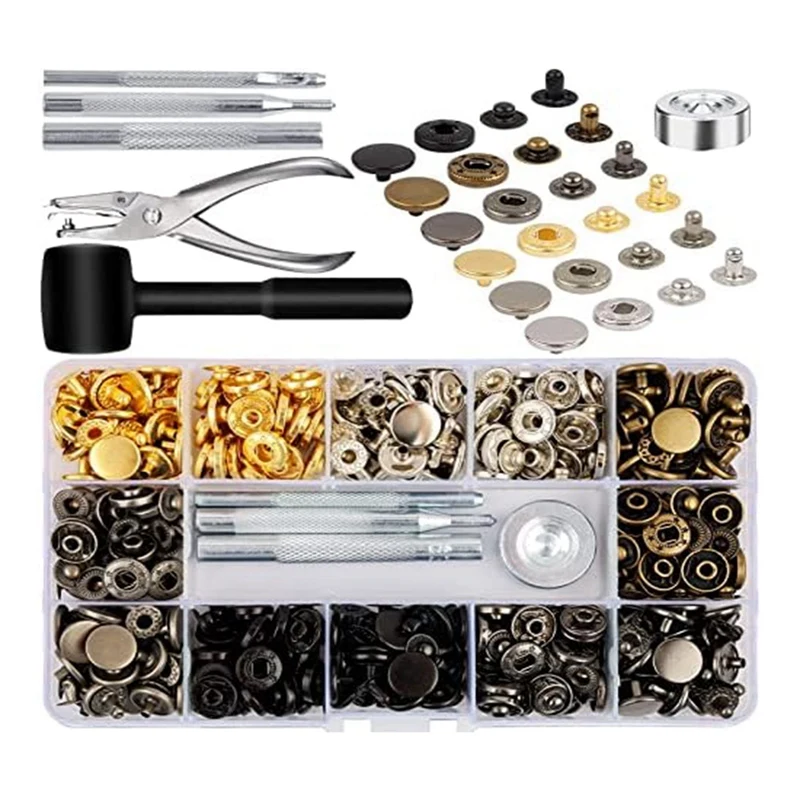 Leather Snap Fasteners Kit, 120 Set Metal Snap Buttons Press Studs With 6 Setting Tools, For Clothes Bracelets Jackets
Leather Snap Fasteners Kit, 120 Set Metal Snap Buttons Press Studs With 6 Setting Tools, For Clothes Bracelets Jackets