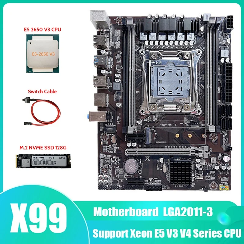 X99 Motherboard LGA2011-3 Computer Motherboard Support DDR4 ECC RAM With E5 2650 V3 CPU+M.2 NVME SSD 128G+Switch Cable
X99 Motherboard LGA2011-3 Computer Motherboard Support DDR4 ECC RAM With E5 2650 V3 CPU+M.2 NVME SSD 128G+Switch Cable