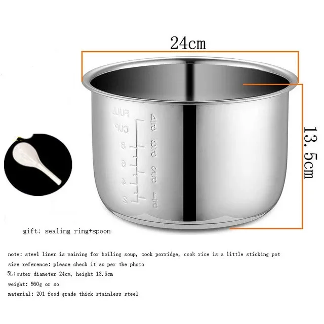 

5L Electric pressure cooker liner inner bowls multicooker bowl stainless steel tank for cooking soup porridge