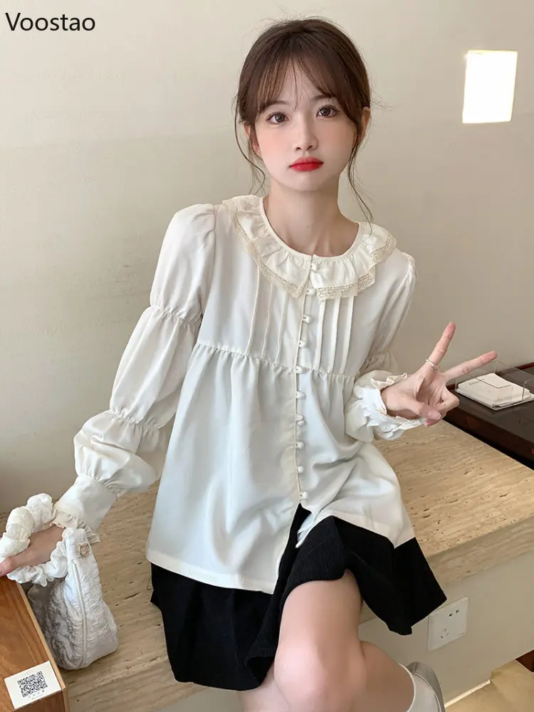 Sweet Lolita Shirt Spring Autumn Women Harajuku Kawaii Lace O-Neck Puff Sleeve Blouses France Vintage Casual Loose Blusas Mujer
Sweet Lolita Shirt Spring Autumn Women Harajuku Kawaii Lace O-Neck Puff Sleeve Blouses France Vintage Casual Loose Blusas Mujer