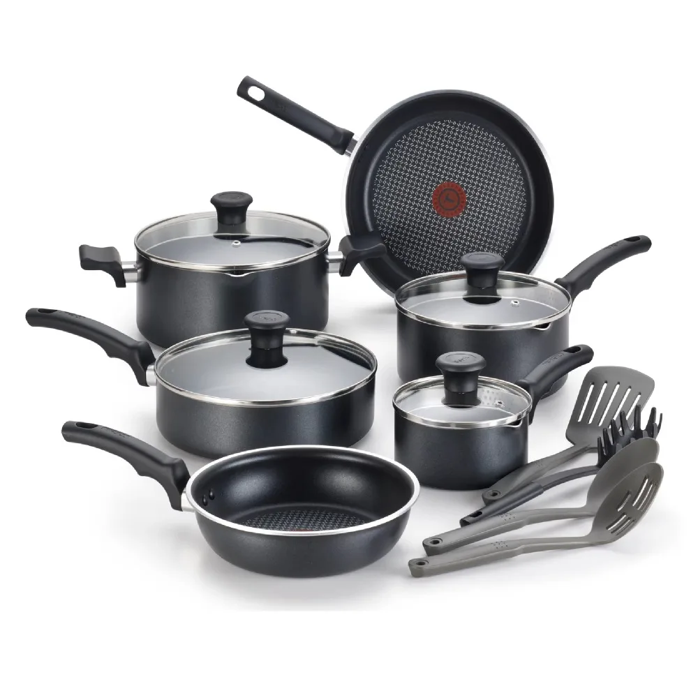 

T-fal Cook & Strain Nonstick Cookware Set, 14 piece Black, Dishwasher Safe