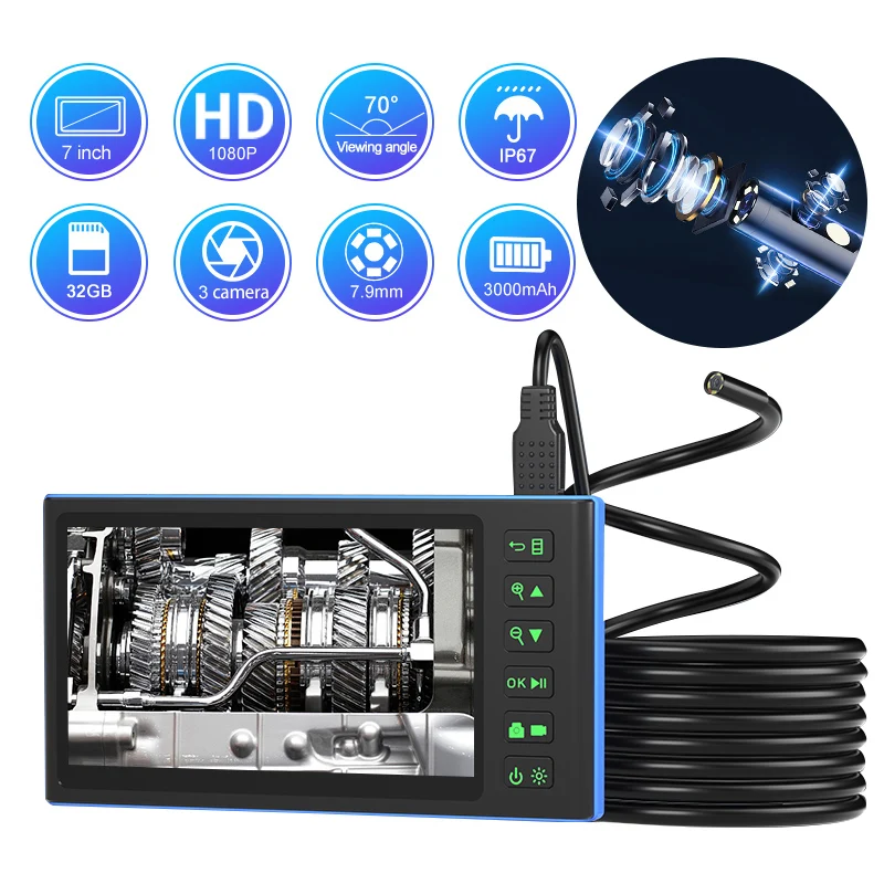 Triple Lens Endoscope 1080P Borescope Inspection Camera 7 Inch LCD Screen with 6 LED Lights 32GB TF For Car Sewer Checking
Triple Lens Endoscope 1080P Borescope Inspection Camera 7 Inch LCD Screen with 6 LED Lights 32GB TF For Car Sewer Checking