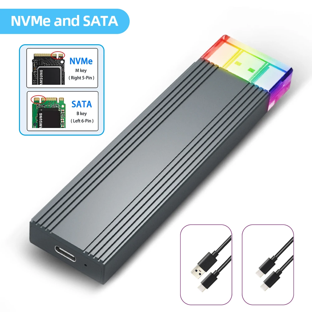 M.2 NVMe SATA Hard Drive Box RGB External SSD Adapter M/B+MKey USB-A USB-C Aluminum Alloy Support UASP and Trim
M.2 NVMe SATA Hard Drive Box RGB External SSD Adapter M/B+MKey USB-A USB-C Aluminum Alloy Support UASP and Trim
