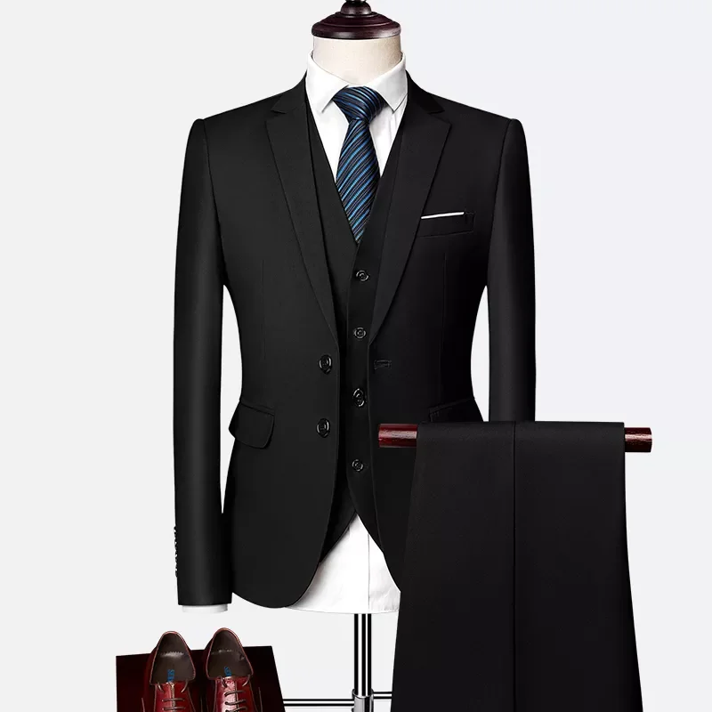 

Korean Slims Men's Business Suit 3 Pieces Blazers + Pants + Vest Formal Suit Tuxedo Groom Suit Regular Wedding Suit Men Dress