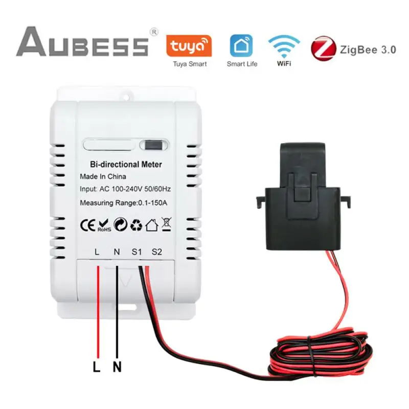 Tuya Zigbee WiFi умный двунаправленный счетчик энергии 150A Зажим Датчик тока трансформатор солнечный PV двухсторонний выключатель питания монитора 
Tuya Zigbee WiFi умный двунаправленный счетчик энергии 150A Зажим Датчик тока трансформатор солнечный PV двухсторонний выключатель питания монитора