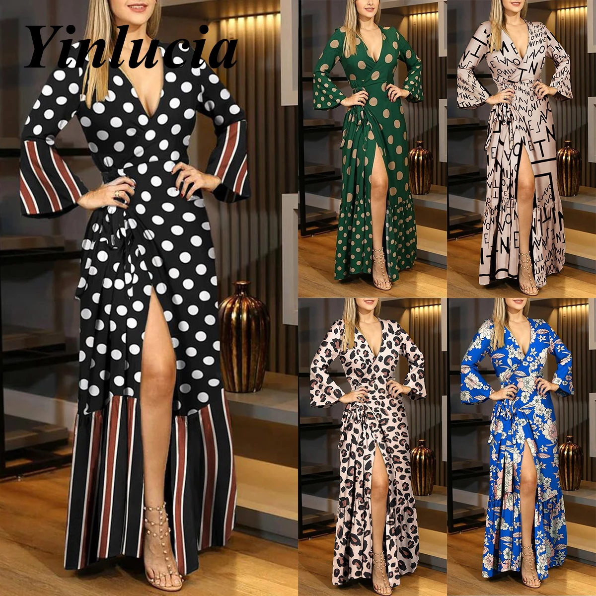 Sexy V Neck Dress Lace-Up Gentle Dresses Full Printed High Slit Long Vintage Slim Bridesmaid Dresses Evening Party Prom Ladies
Sexy V Neck Dress Lace-Up Gentle Dresses Full Printed High Slit Long Vintage Slim Bridesmaid Dresses Evening Party Prom Ladies