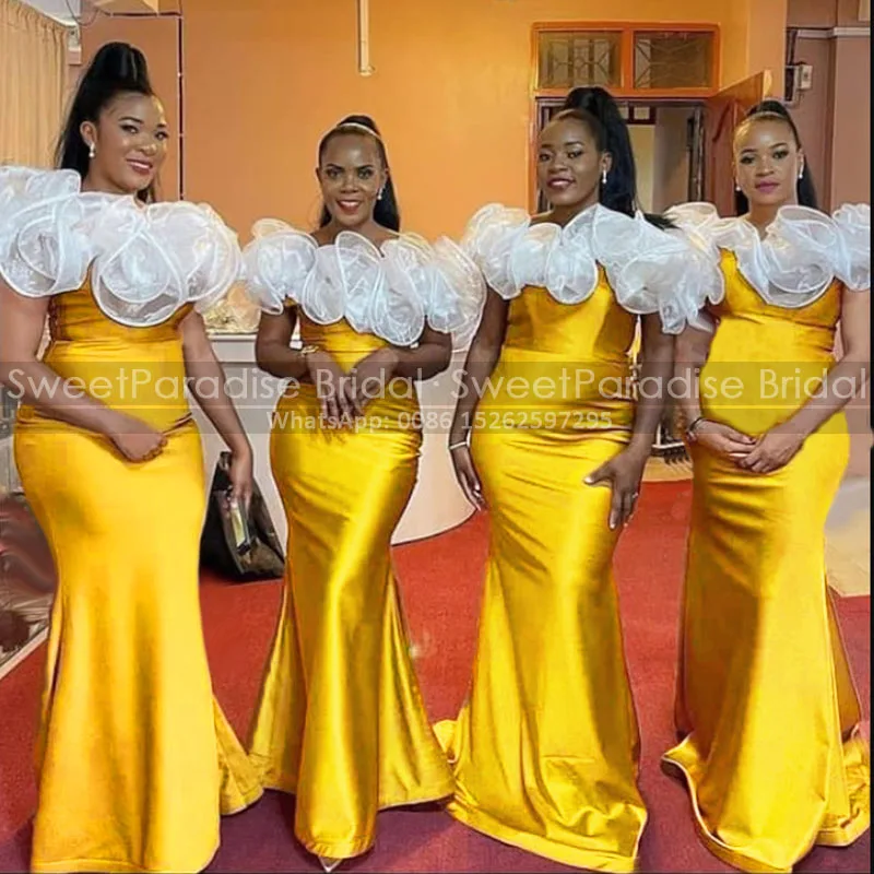 Cascading Ruffles Off Shoulder Bridesmaid Dresses Mermaid Long Gold Yellow Satin Trumpet Wedding Party Dress Maid Of Honor
Cascading Ruffles Off Shoulder Bridesmaid Dresses Mermaid Long Gold Yellow Satin Trumpet Wedding Party Dress Maid Of Honor