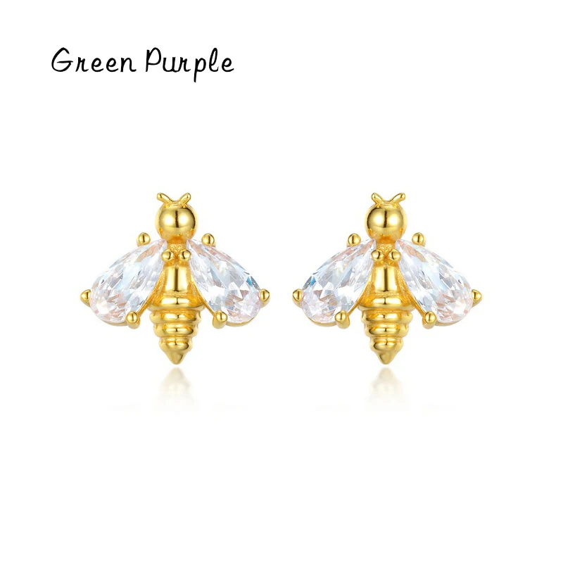 Green Purple Real 925 Sterling Silver Bee Earrings Shiny Zirconia Fine Jewelry Cute 14K Gold Honeybee Stud Earrings for Women
Green Purple Real 925 Sterling Silver Bee Earrings Shiny Zirconia Fine Jewelry Cute 14K Gold Honeybee Stud Earrings for Women