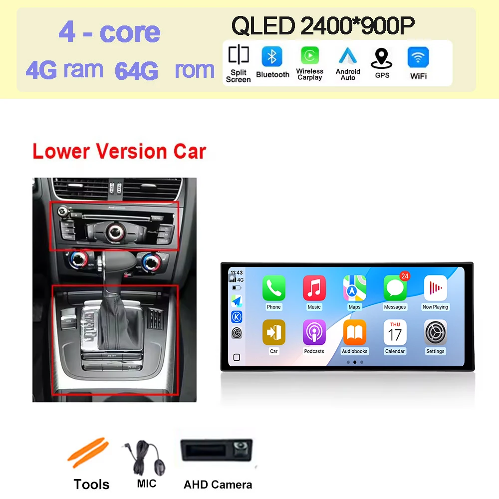LHD для Audi A4 B8 A5 2009-2016 Беспроводной CarPlay Android 15 Автомобильный мультимедийный радиоприемник GPS + навигация 4G + WIFI Auto DSP Bluetooth 
LHD для Audi A4 B8 A5 2009-2016 Беспроводной CarPlay Android 15 Автомобильный мультимедийный радиоприемник GPS + навигация 4G + WIFI Auto DSP Bluetooth