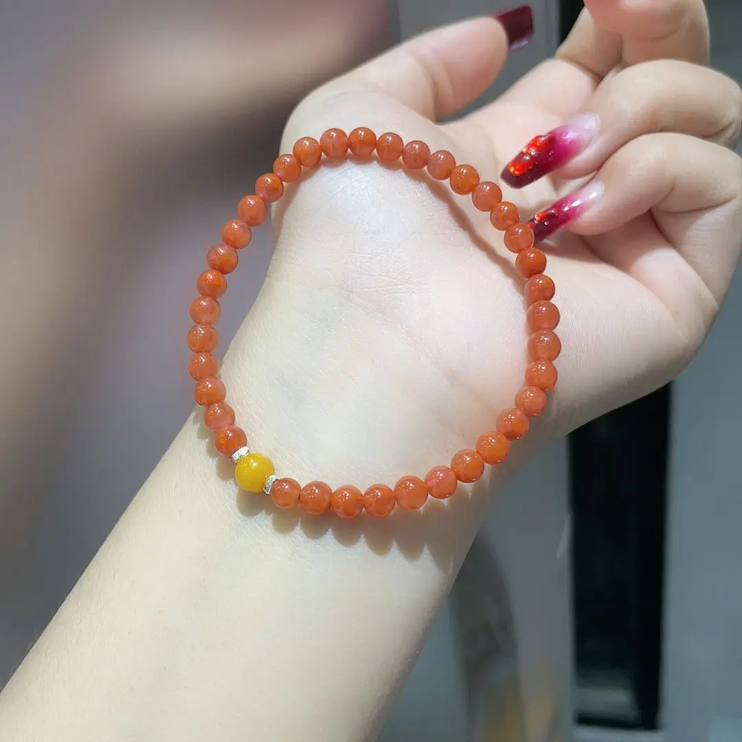 

Boutique South Red Agate with Honey Wax Beaded Bracelet Women's 5mm Round Beads Simple and Exquisite Bracelet Handchain Jewelry