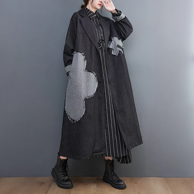 European American Style Patchwork Denim Chic Girl's Autumn Winter Outwear Trench Coats Loose Long Vintage Women Casual Coats
European American Style Patchwork Denim Chic Girl's Autumn Winter Outwear Trench Coats Loose Long Vintage Women Casual Coats