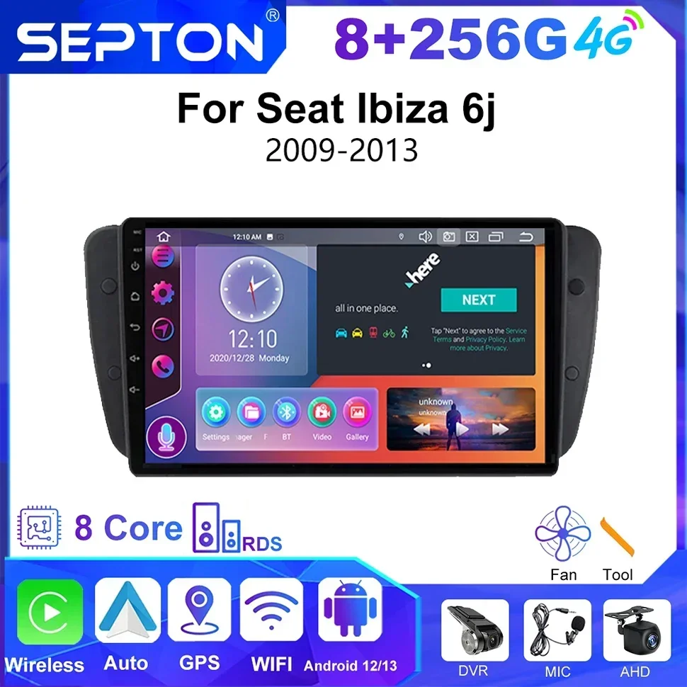 SEPTON 2 Din Carplay автомобильная стереосистема Android для Seat Ibiza 6j 2009-2013 автомобильные