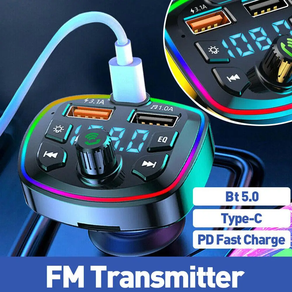 

Vehicle USB Fast Charging Car Hands-Free Bluetooth-compaitable FM MP3 Modulator Player Receiver Transmitter Handsfree 5.0 A Q2H7