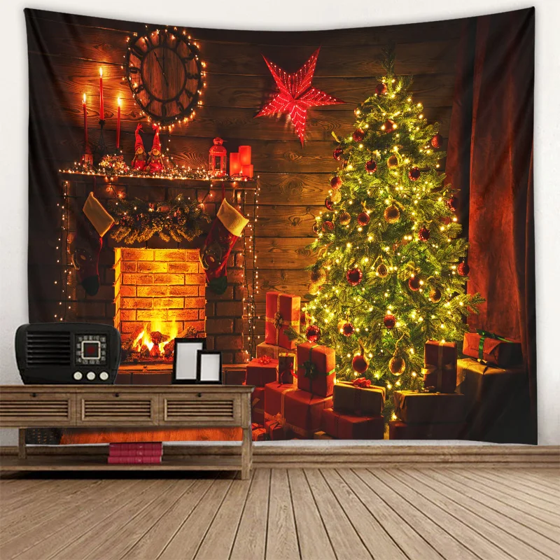 

Home Decor Fireplace Christmas Tree Tapestry Christmas Hanging Scene Decoration Hanging Wall Covering 230x180cm tapiz