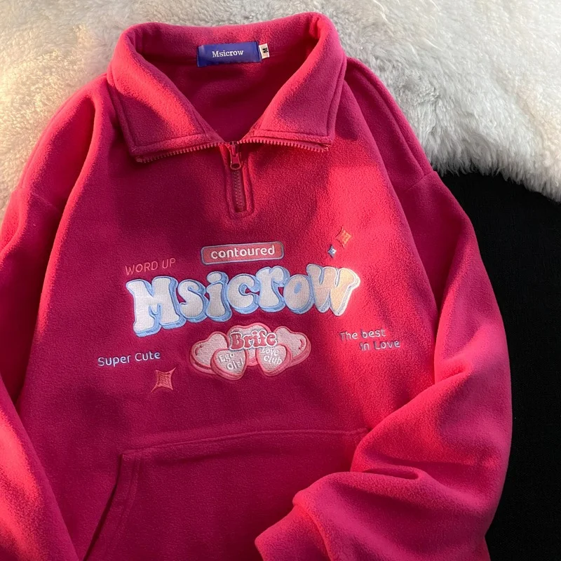 Rose Red Polar Fleece Letter Embroidery Zipper Hoodies Women Boyfriend Style Polo Neck Long Sleeve Sweat Kawaii Clothes Hip Hop
Rose Red Polar Fleece Letter Embroidery Zipper Hoodies Women Boyfriend Style Polo Neck Long Sleeve Sweat Kawaii Clothes Hip Hop