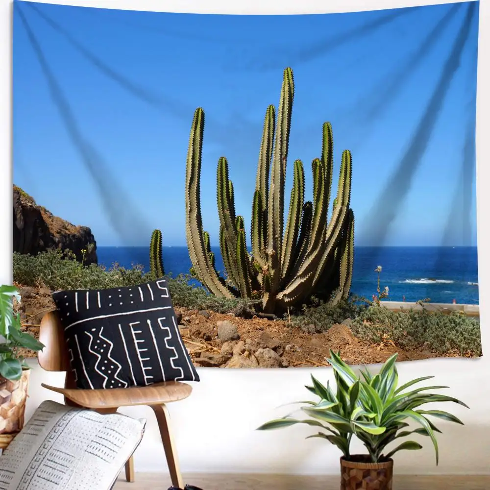 

Tropical Plant Cactus Cool Tapestry Fabric Wall Landscapes Curtains Window Valance Dormitory Backdrop Upholstery Room Decoration