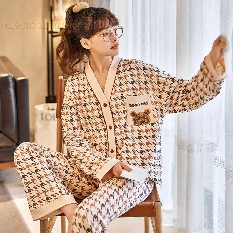 Spring Autumn Nightwear Women Pajama Sets Girls Pyjamas Cartoon Bear Sleepwear Kimono Loungewear Pijama Mujer Nightwear Homewear
Spring Autumn Nightwear Women Pajama Sets Girls Pyjamas Cartoon Bear Sleepwear Kimono Loungewear Pijama Mujer Nightwear Homewear