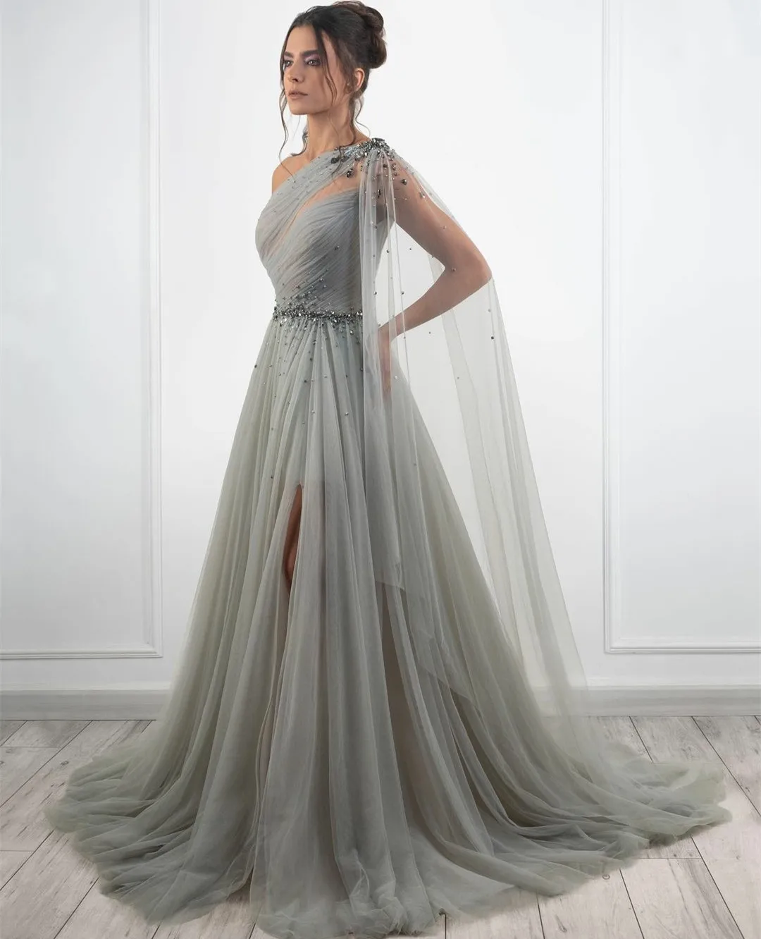 

Элегантные длинные серые плиссированные вечерние платья, женское платье трапециевидной формы для выпускного вечера